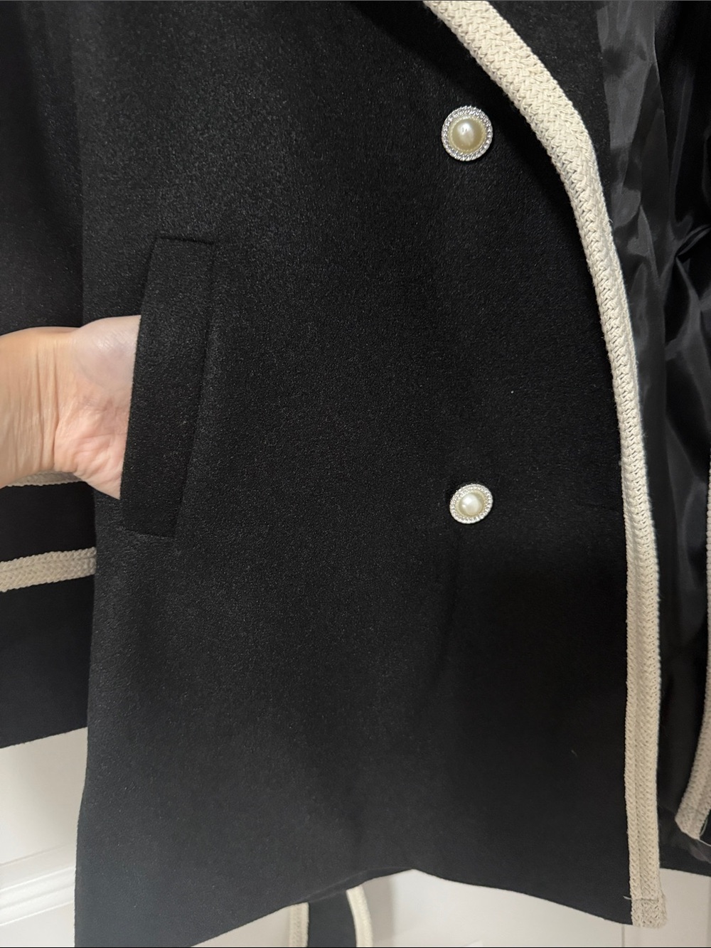 Brand New Women Woolen Warm Tunic Trench Fall Winter Coat Jacket Size S Black - Picture 7 of 9